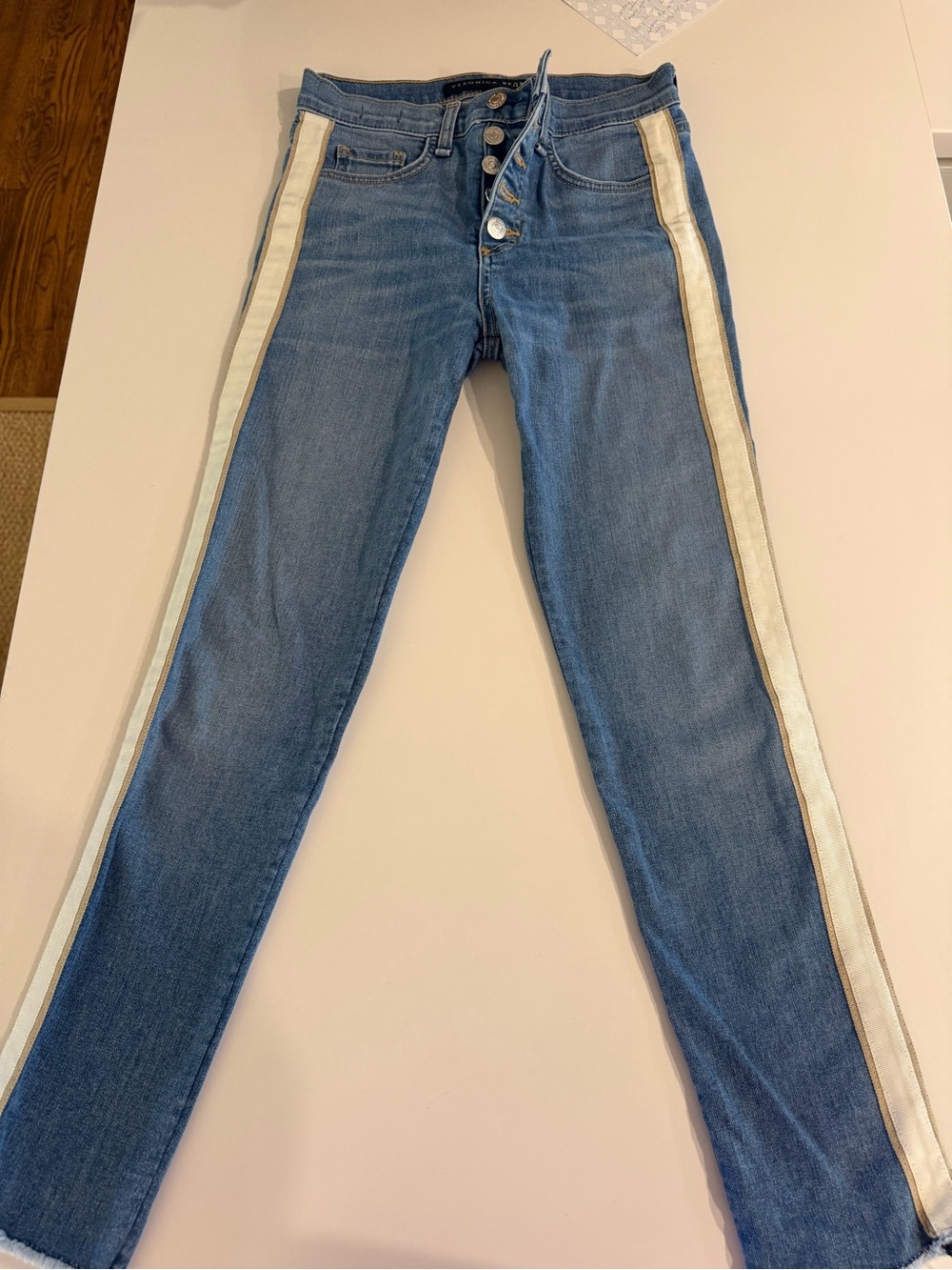 Veronica Beard Blue Skinny Jeans with White Side Stripes